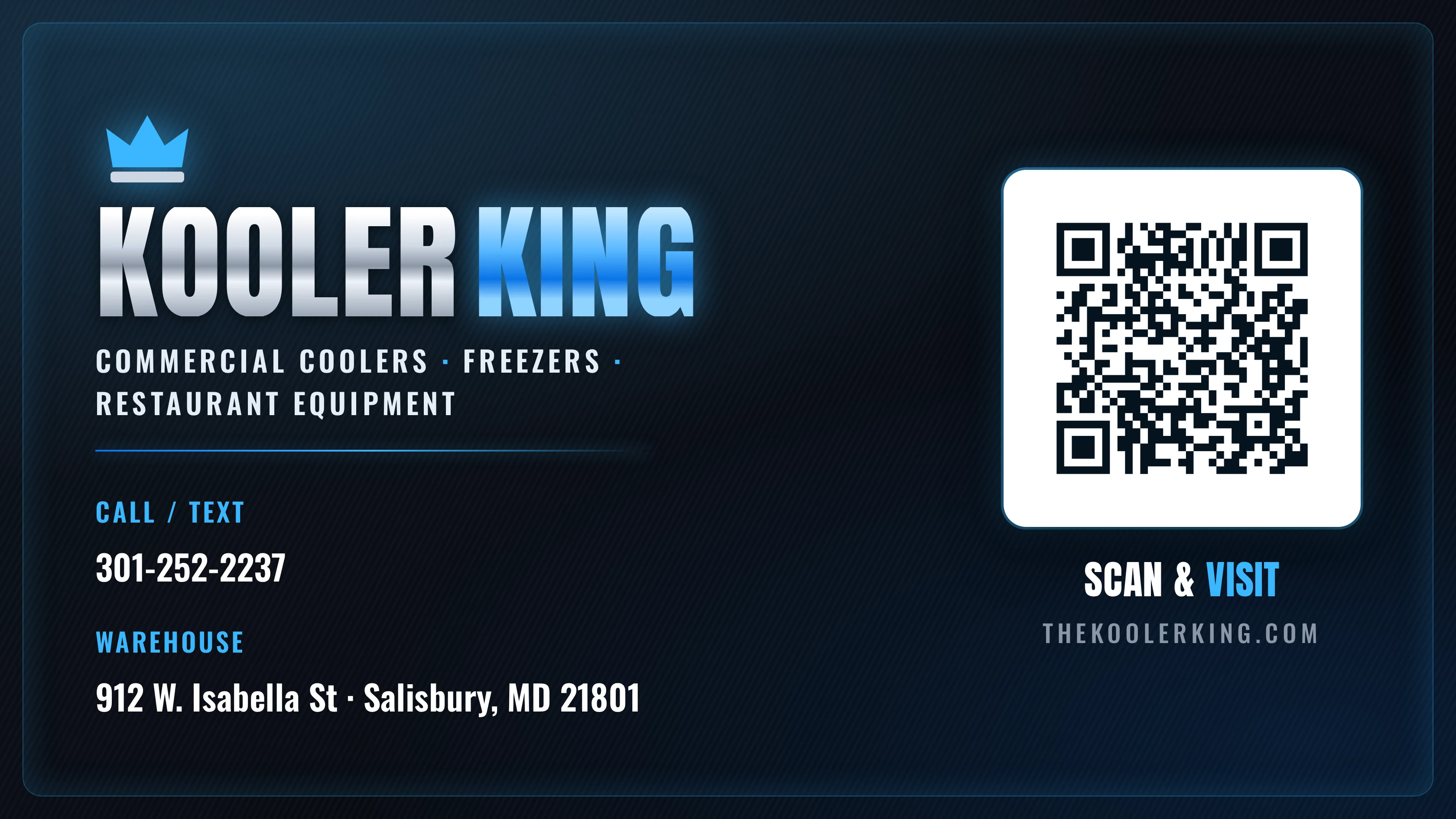Kooler King card back — scan the QR code to visit TheKoolerKing.Com